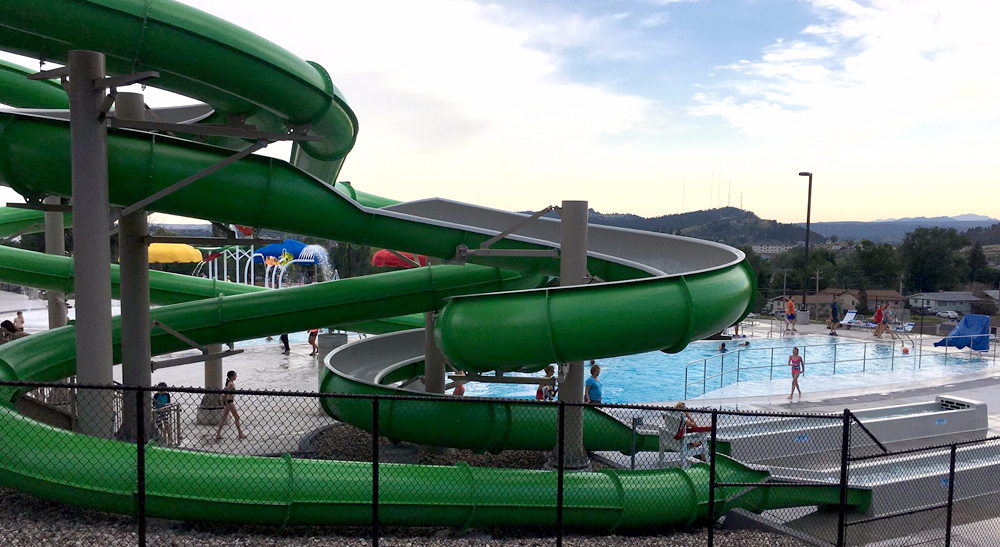 Water slide and outdoor leisure pool at Horace Mann Park in Rapid City, South Dakota